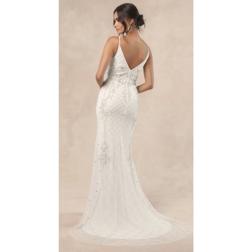 Lulus Luxe Bridal Ciella White Silver Beaded Mermaid Maxi Dress Wedding Gown M - Picture 2 of 16